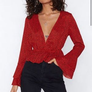 Nasty Gal Red Polka Dot Blouse